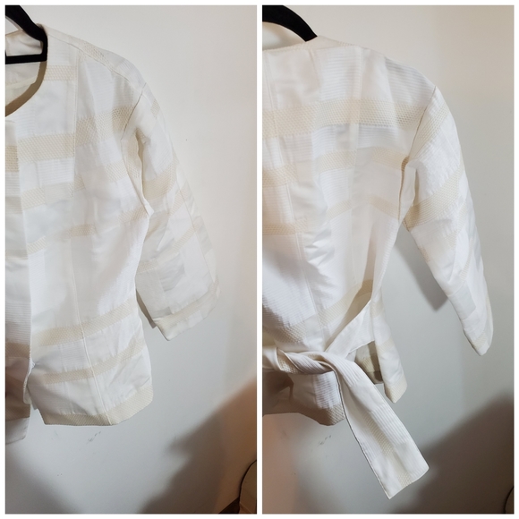 Worth New York White Broad Stripe Print Cream Belted Jacket Size XS / XP - Picture 7 of 12